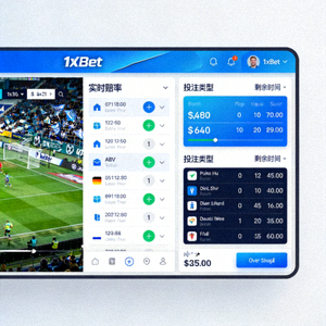 1xBet 滾球投注介面，整合直播畫面與即時更新的投注選項