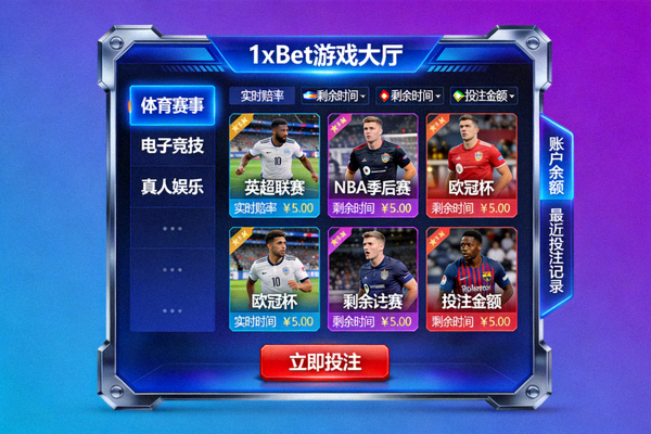 1xBet 平台遊戲大廳與豐富的賽事投注選項展示
